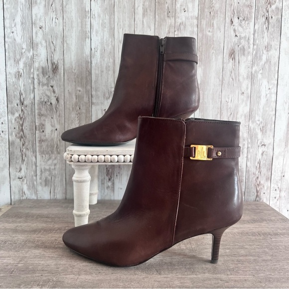 Ralph Lauren Kitten Heel Leather Ankle Boots Size 8 - Picture 1 of 11
